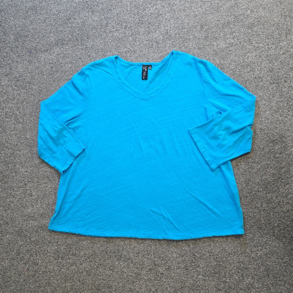 Focus Casual Life Top Womens Size Medium Blue V Neck Slub Knit Boxy Casual Basic
